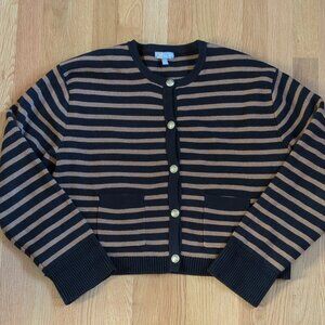 J.Crew Emilie Sweater Women’s Size Large Black & Brown Striped 100% Cotton NWOT